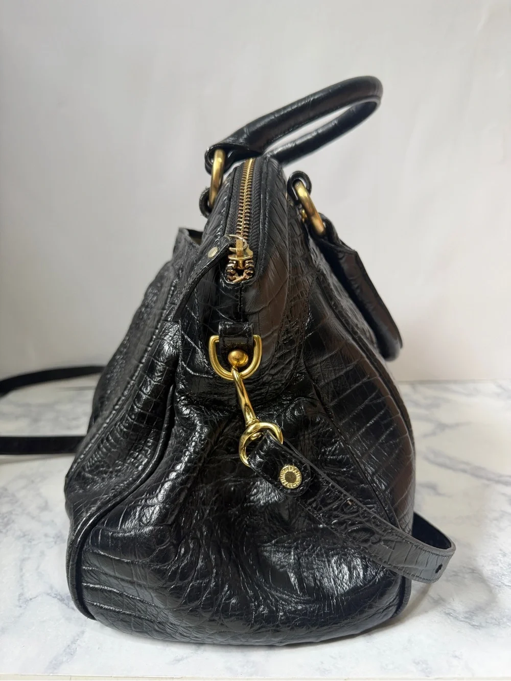 Brahmin Louise Rose Black Croc Embossed Leather Satchel crossbody bag purse - Picture 4 of 9